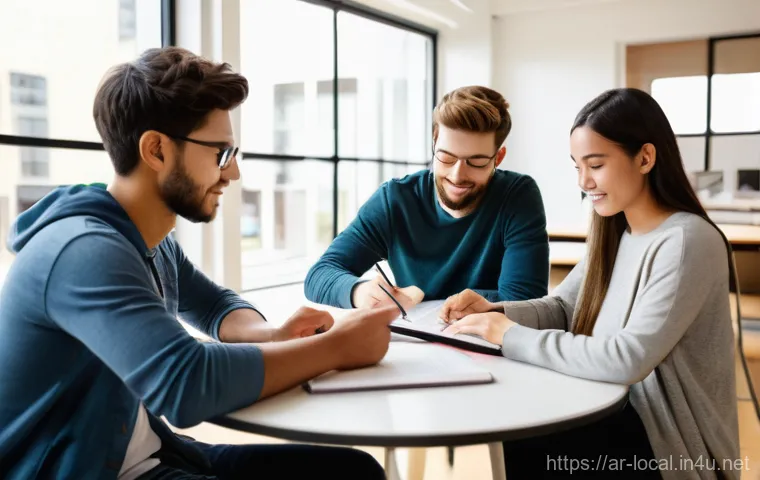 지방공무원 자격증 효율적 학습법 - **Prompt:** A diverse group of three young adults, two men and one woman, are sitting comfortably at...