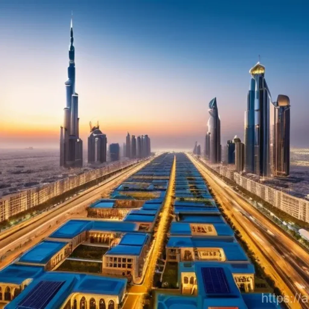 지방공무원 신규 채용 직렬 분석 - "A high-angle, panoramic shot capturing a bustling, futuristic smart city in the Arabian Gulf region...