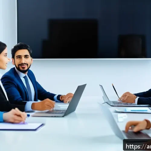 지방공무원 실무에서 필요한 스킬 - A professional Arab government office setting showing a diverse group of Middle Eastern employees en...